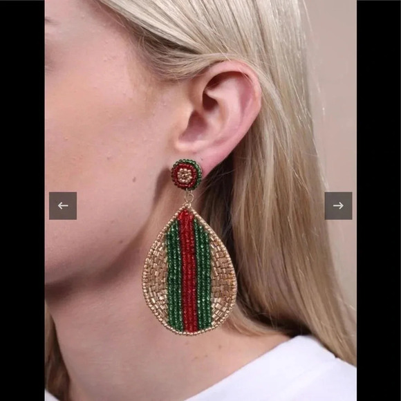 Caroline Hill Saint Mary Beaded Striped Earring Gold - Picture 3 of 3